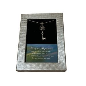 Key to Happiness Silver tone Necklace and Charm NWT